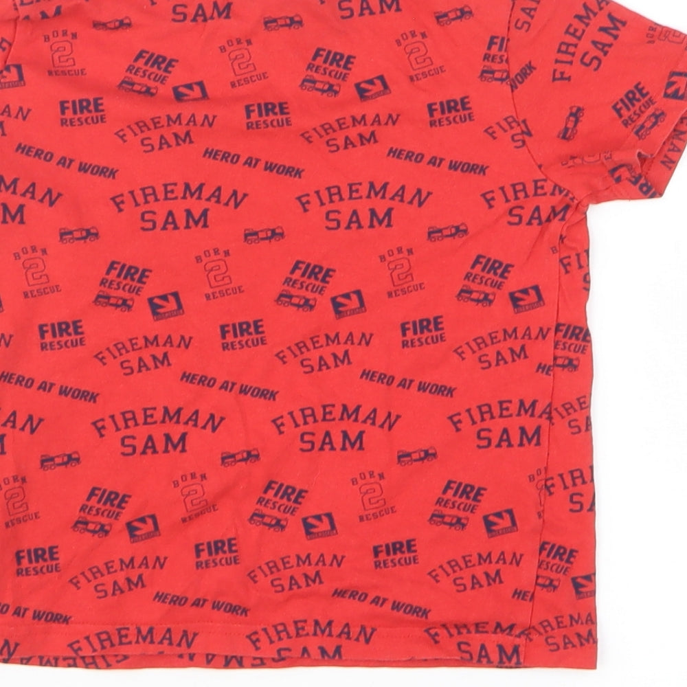 Fireman Sam Boys Red 100% Cotton Basic T-Shirt Size 5-6 Years Round Neck