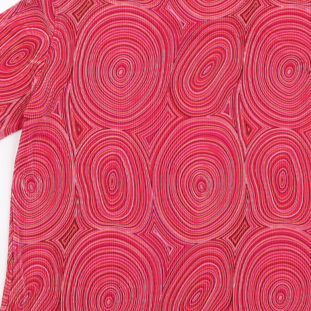 Charmell Womens Pink Geometric Polyester Basic T-Shirt Size M Round Neck