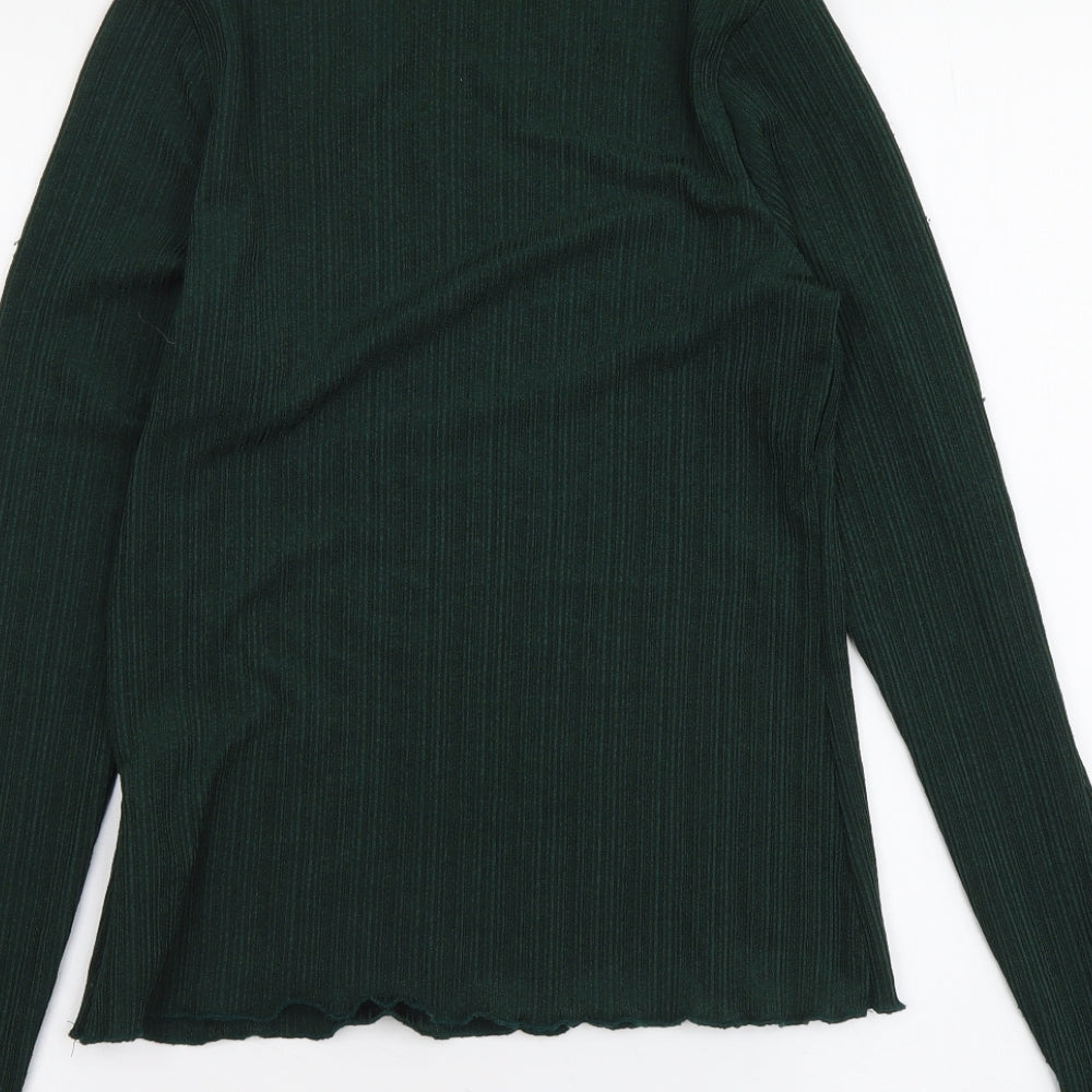 H&M Womens Green Polyester Basic Blouse Size M Mock Neck