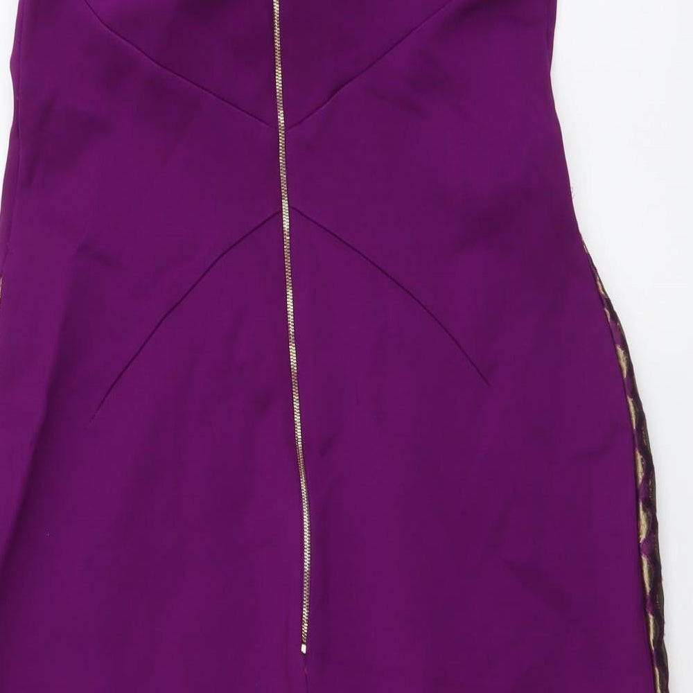 Tara Jarmon Womens Purple Polyester A-Line Size L Off the Shoulder Zip