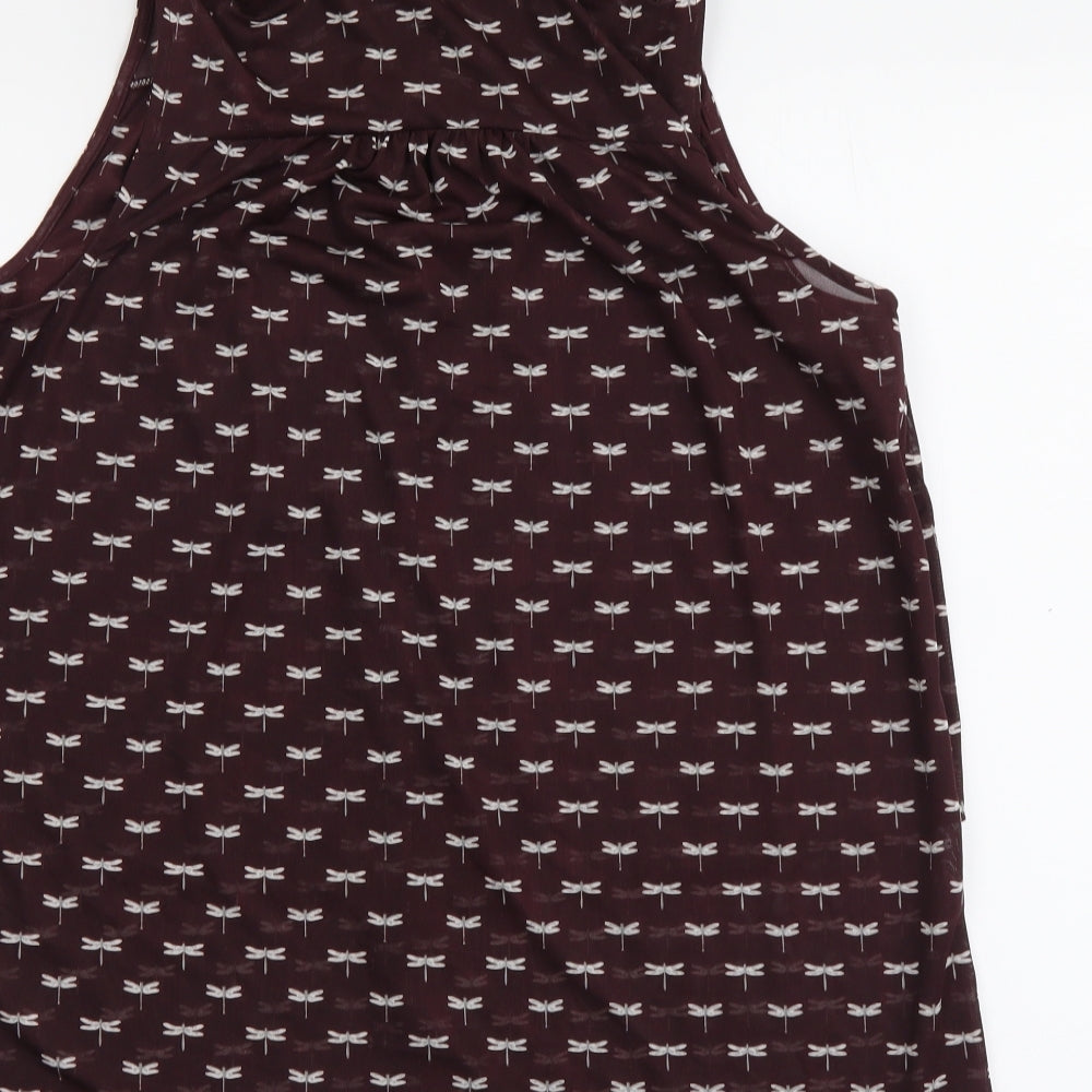 Marks & Spencer Womens Purple Geometric Polyester Basic Button-Up Size 10 Collared