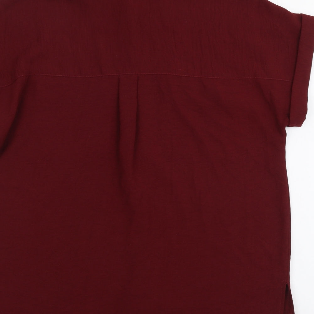 New Look Womens Red Polyester Basic Button-Up Size 8 Collared