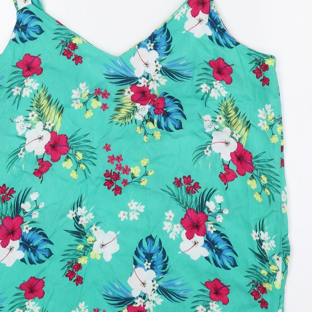 M&Co Womens Green Floral Viscose Basic Tank Size 10 V-Neck
