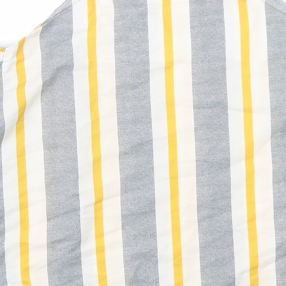 Select Womens Yellow Striped Polyester Basic Blouse Size 6 Square Neck - Cold shoulder