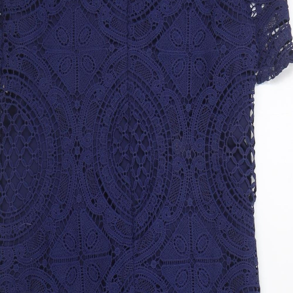 QED London Womens Blue Polyester Fit & Flare Size 8 Round Neck Zip