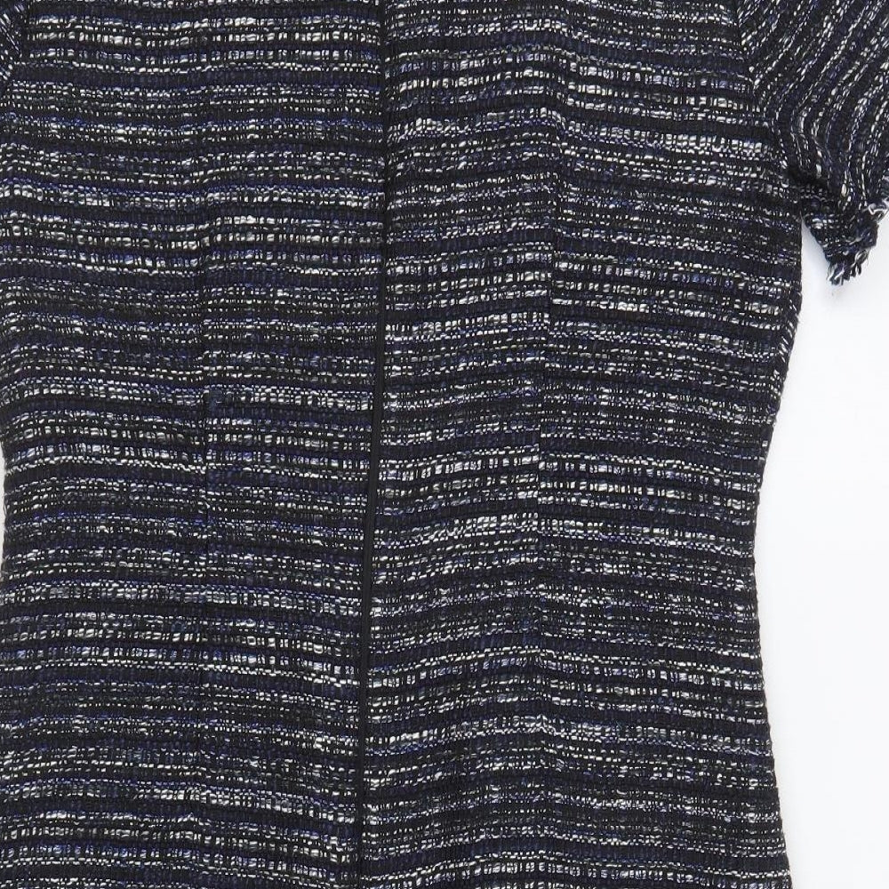 Warehouse Womens Blue Geometric Acrylic Bodycon Size 12 Round Neck Zip