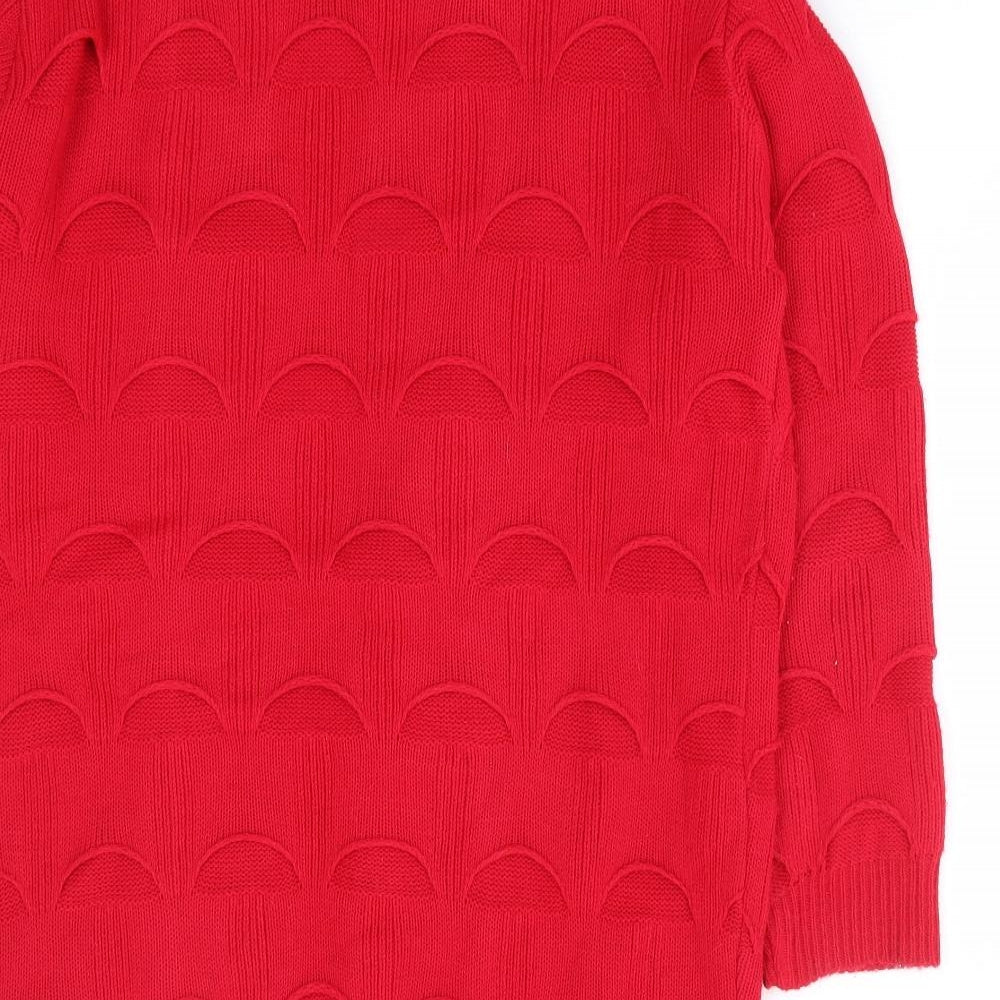 Chic Womens Red V-Neck Acrylic Cardigan Jumper Size S