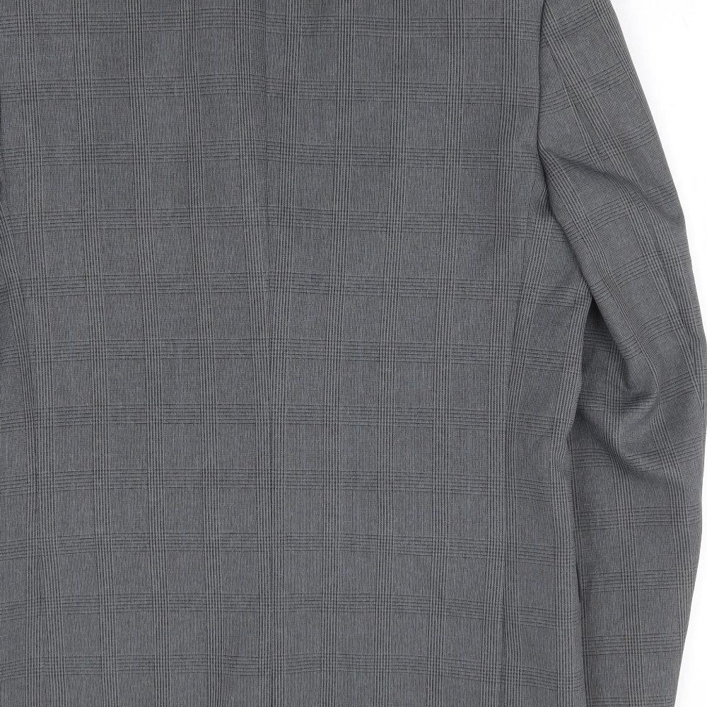 C&A Mens Grey Plaid Polyester Jacket Suit Jacket Size 38