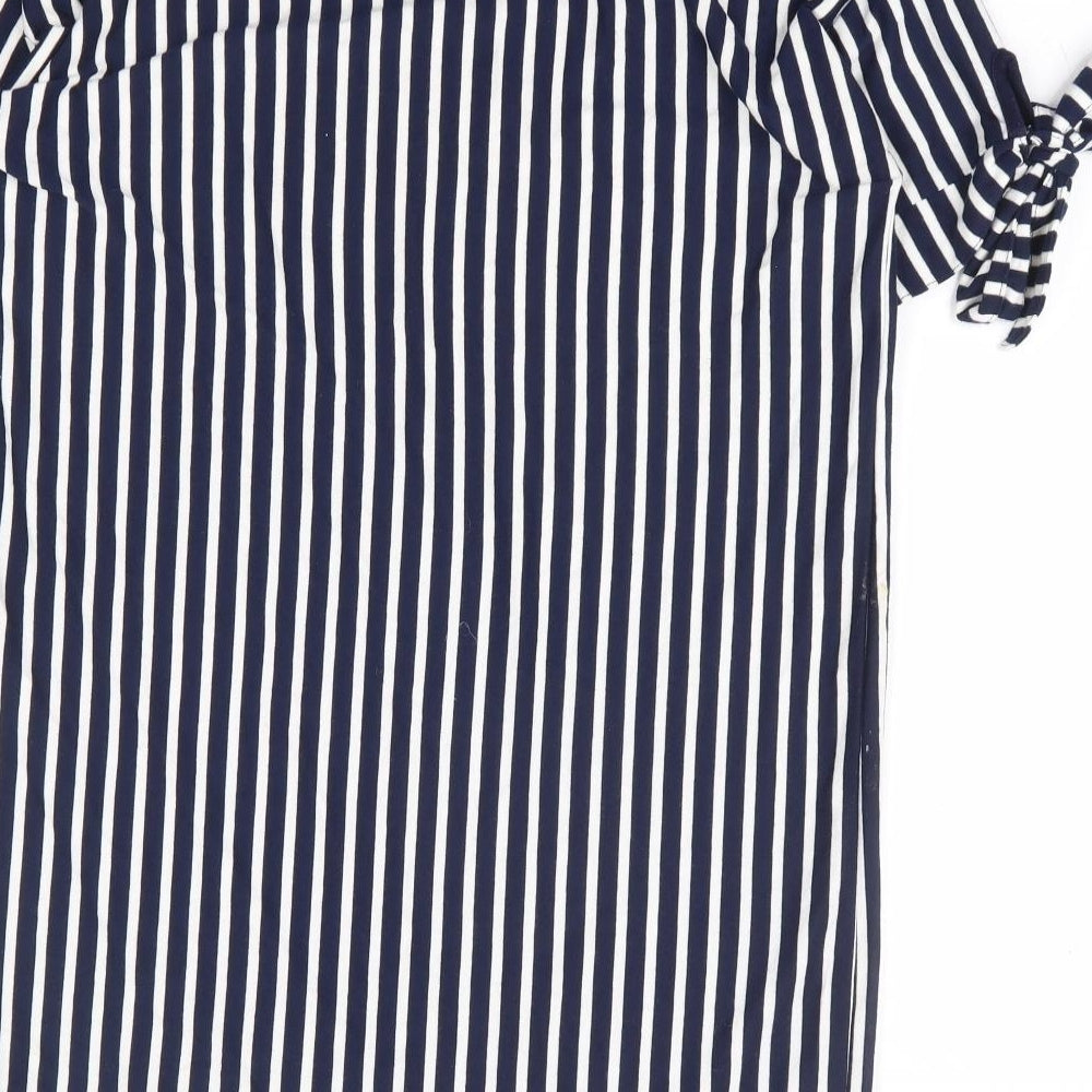 ASOS Womens Blue Striped Polyester T-Shirt Dress Size 6 Round Neck Pullover - Tie Sleeve Detail