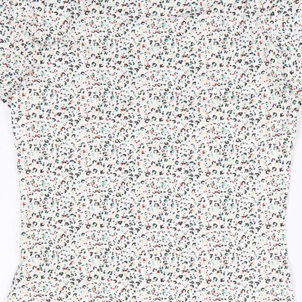 Marks & Spencer Womens White Animal Print Cotton Basic T-Shirt Size 8 Round Neck - Multicoloured Leopard Print