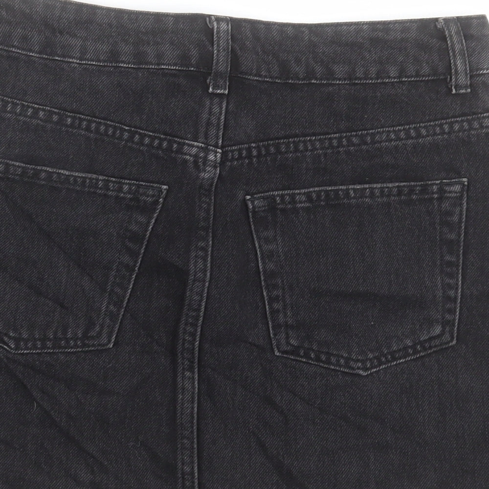 Topshop Womens Black Cotton A-Line Skirt Size 8 Button