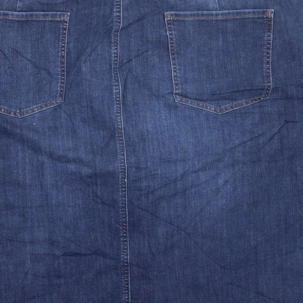 Marks & Spencer Womens Blue Cotton A-Line Skirt Size 30 Button