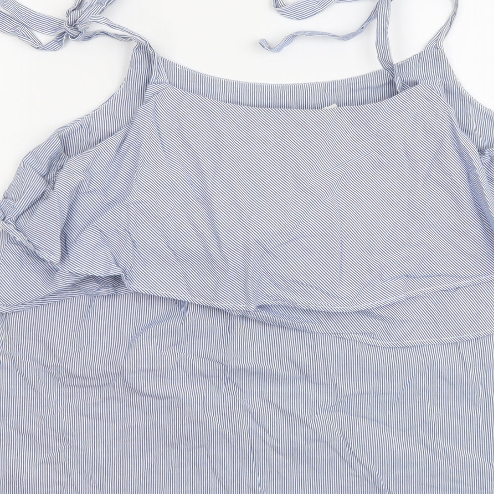 NEXT Womens Blue Striped Cotton Basic Tank Size 10 Square Neck