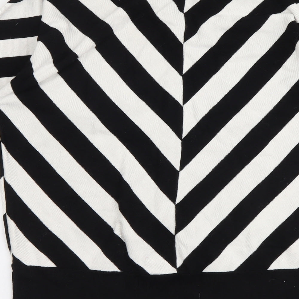 Soon Womens Black Round Neck Striped Viscose Pullover Jumper Size 10