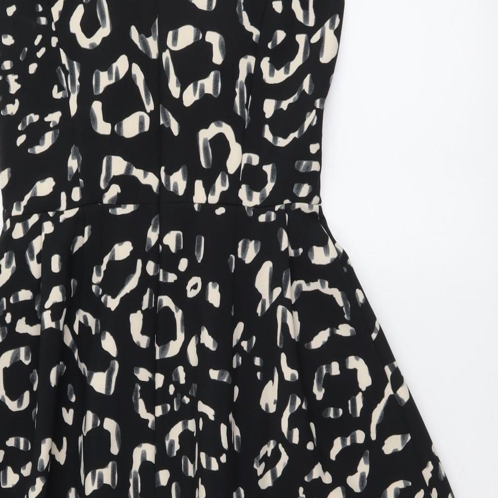 H&M Womens Black Animal Print Polyester A-Line Size S Round Neck Zip - Leopard skin pattern