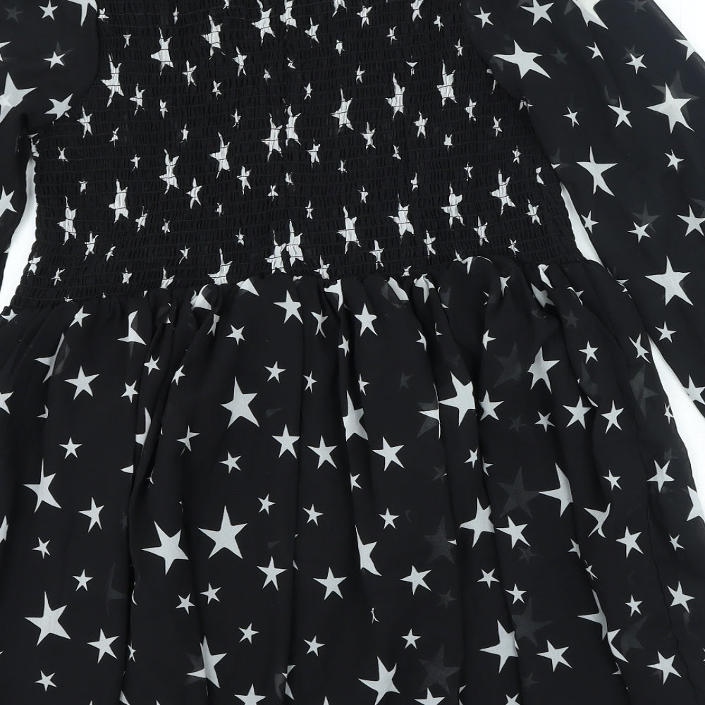 ASOS Womens Black Geometric Polyester A-Line Size 8 Round Neck Zip - Star Print
