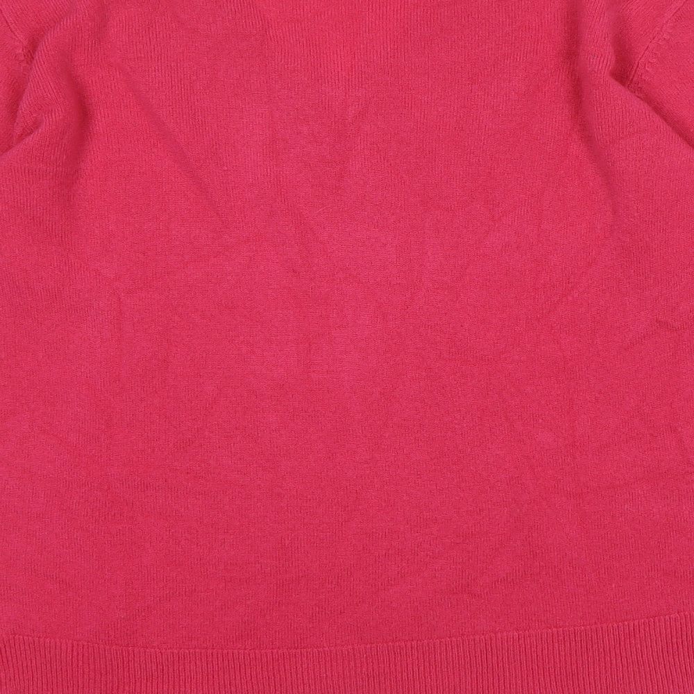 Marks and Spencer Womens Pink V-Neck Acrylic Pullover Jumper Size 12