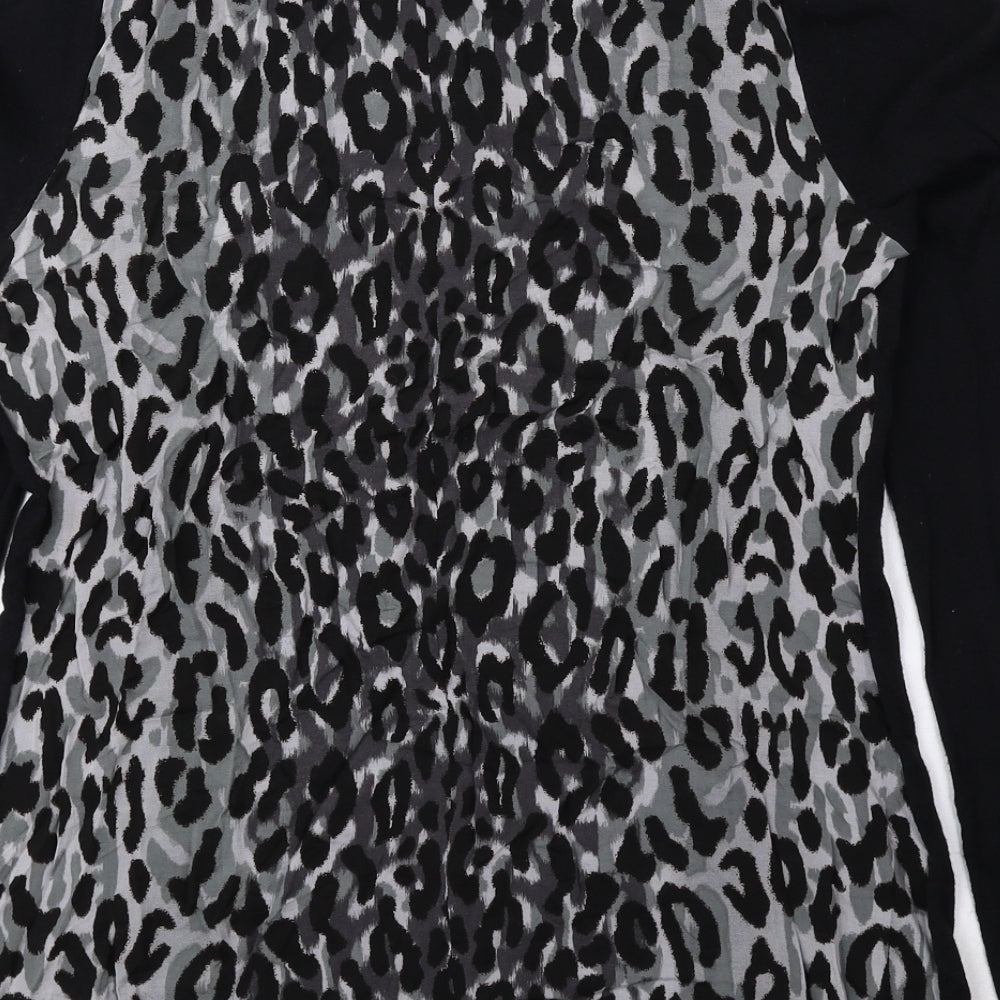 NEXT Womens Black Animal Print Cotton Basic Blouse Size 10 Round Neck - Cheetah Print