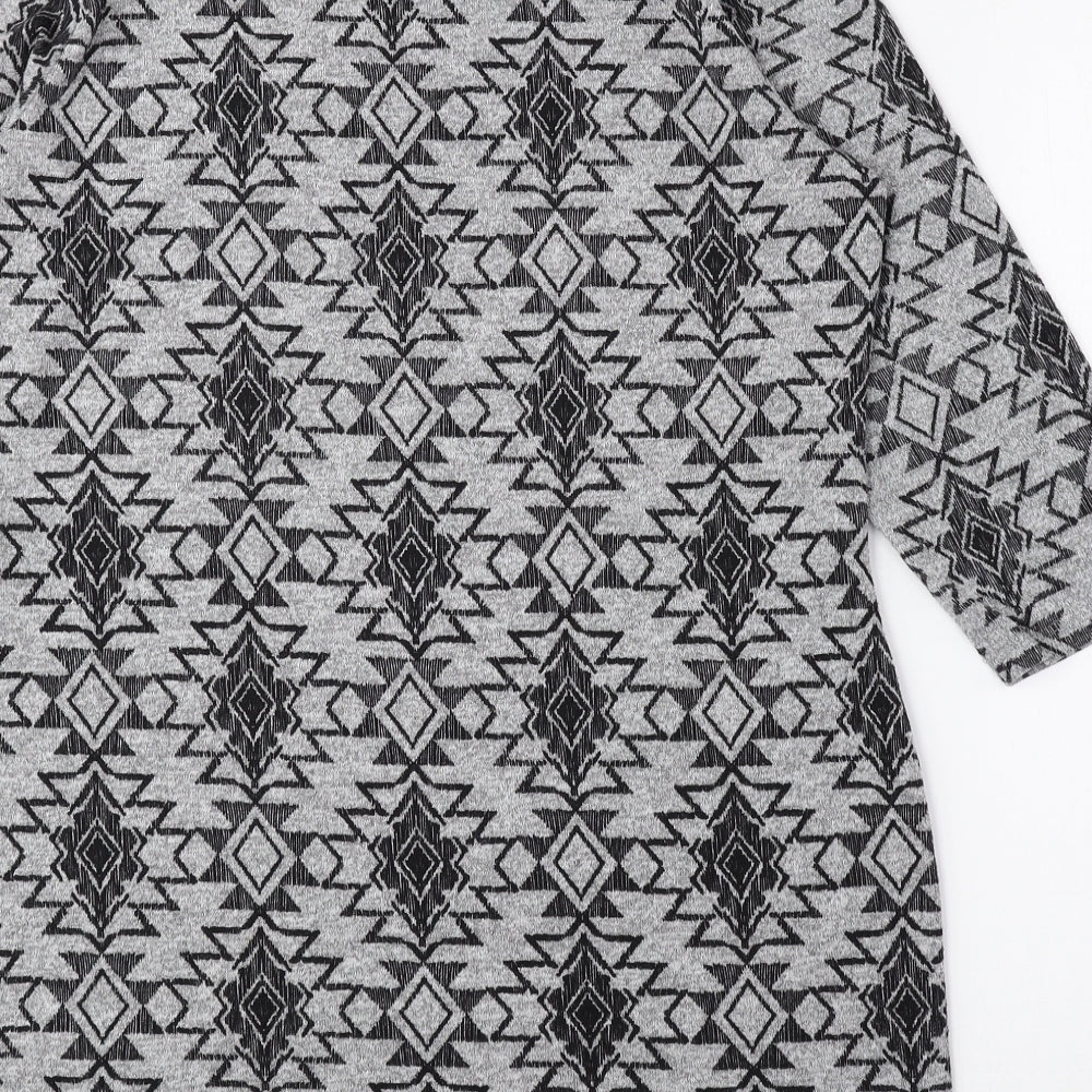 Marks and Spencer Womens Grey Round Neck Geometric Polyester Pullover Jumper Size 14
