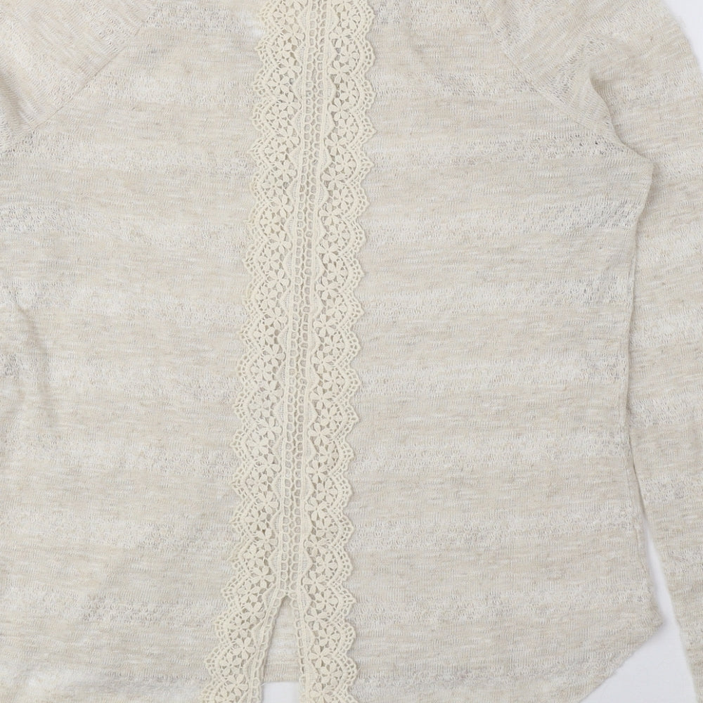 NEXT Womens Beige V-Neck Polyester Pullover Jumper Size 12 - Lace Detail