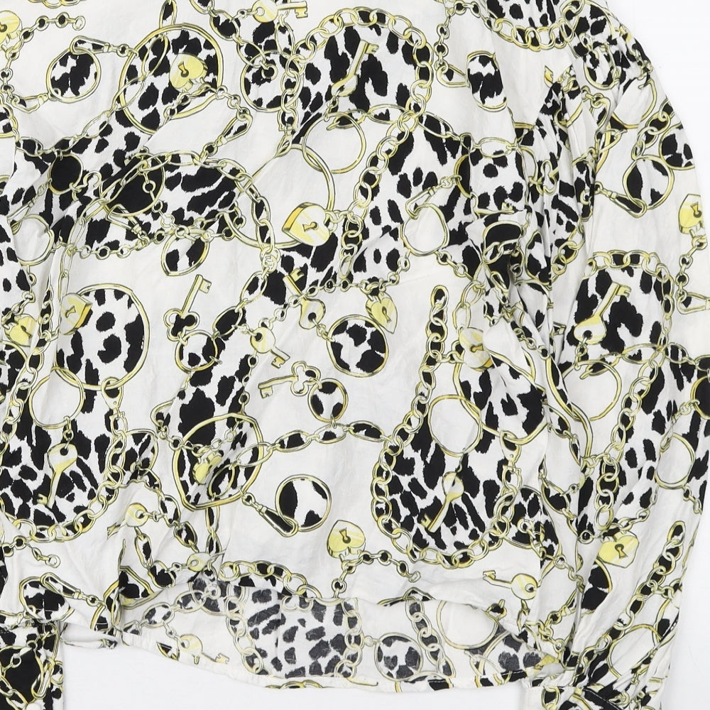 Topshop Womens Multicoloured Geometric Viscose Wrap Blouse Size 10 V-Neck