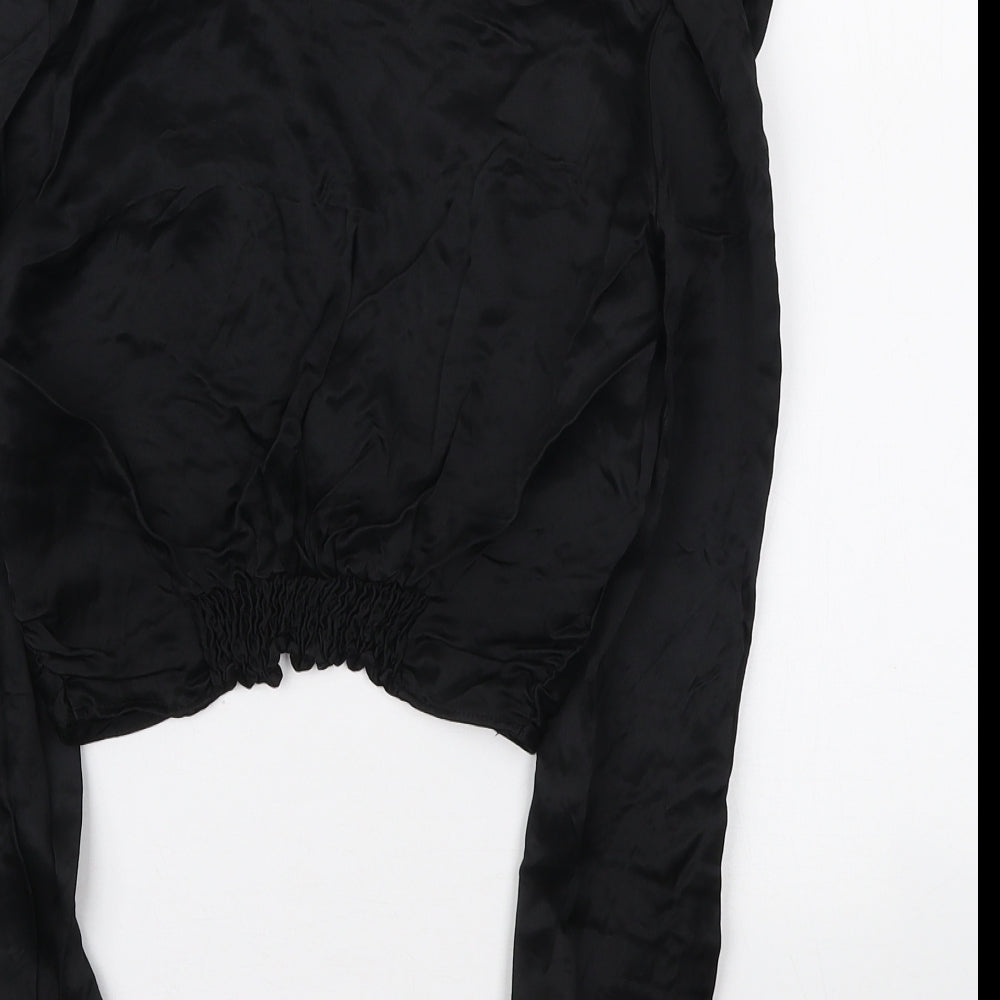 Zara Womens Black Polyester Basic Blouse Size M V-Neck - Knot detail