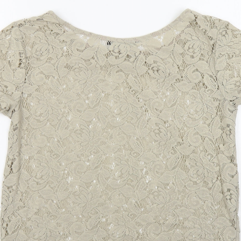 Atmosphere Womens Beige Floral Polyester Basic Blouse Size 8 Boat Neck