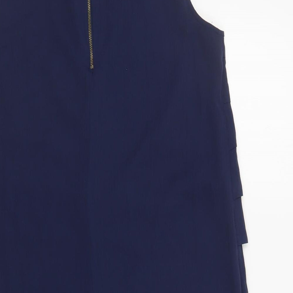 H&M Womens Blue Polyester Shift Size 12 Boat Neck Zip