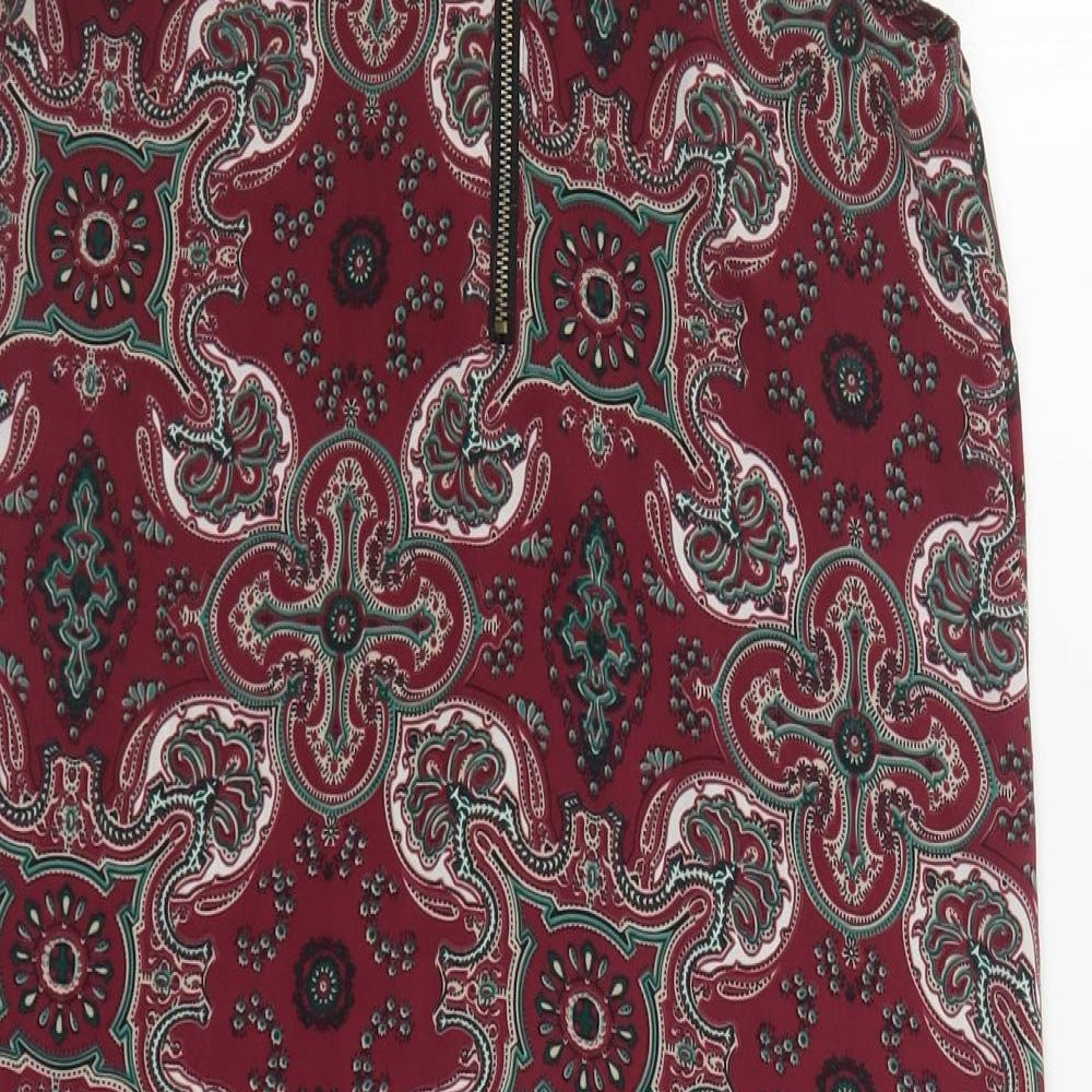 Staring at Stars Womens Red Paisley Polyester Shift Size XS Round Neck Zip