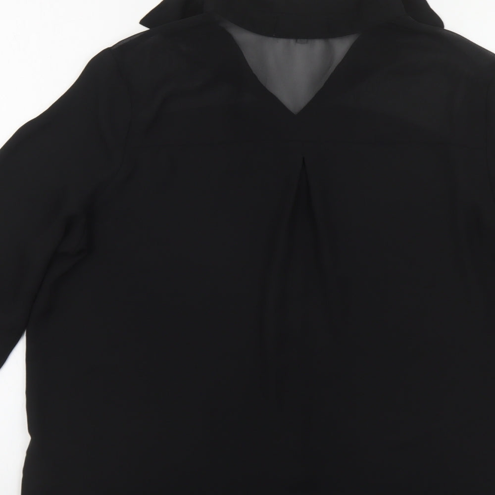 Cameo Rose Womens Black Polyester Basic Button-Up Size 10 Collared
