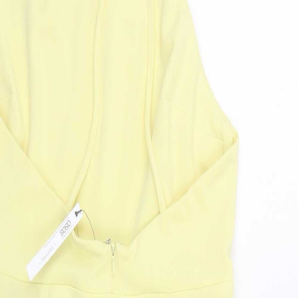 ASOS Womens Yellow Polyester Pencil Dress Size 12 Halter Hook & Eye