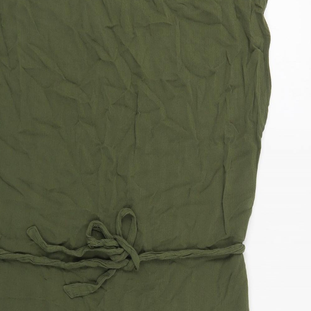 H&M Womens Green Viscose Sheath Size 12 V-Neck Tie