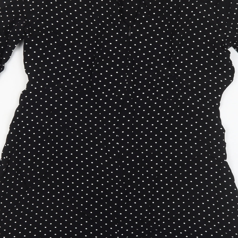 Zara Womens Black Polka Dot Viscose Fit & Flare Size S Mock Neck Zip
