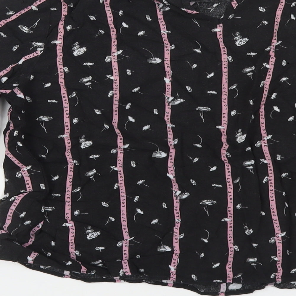 H&M Womens Black Floral Viscose Basic Blouse Size 6 Round Neck - Love