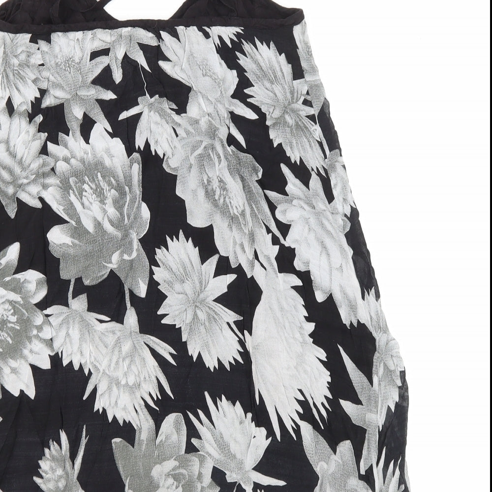French Connection Womens Black Floral Viscose Basic Tank Size S Scoop Neck