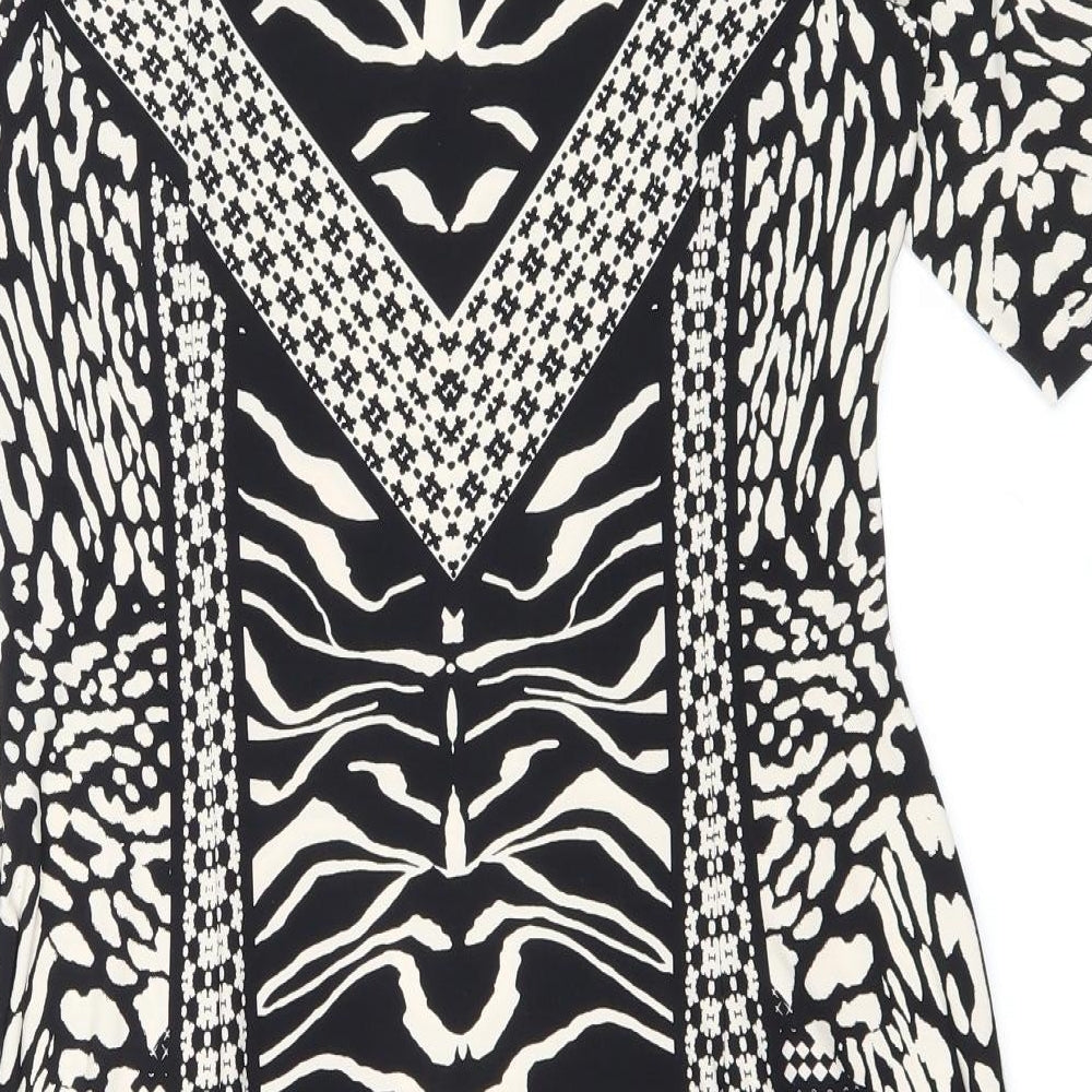 Marks & Spencer Womens Black Geometric Polyester Bodycon Size 12 Boat Neck Pullover
