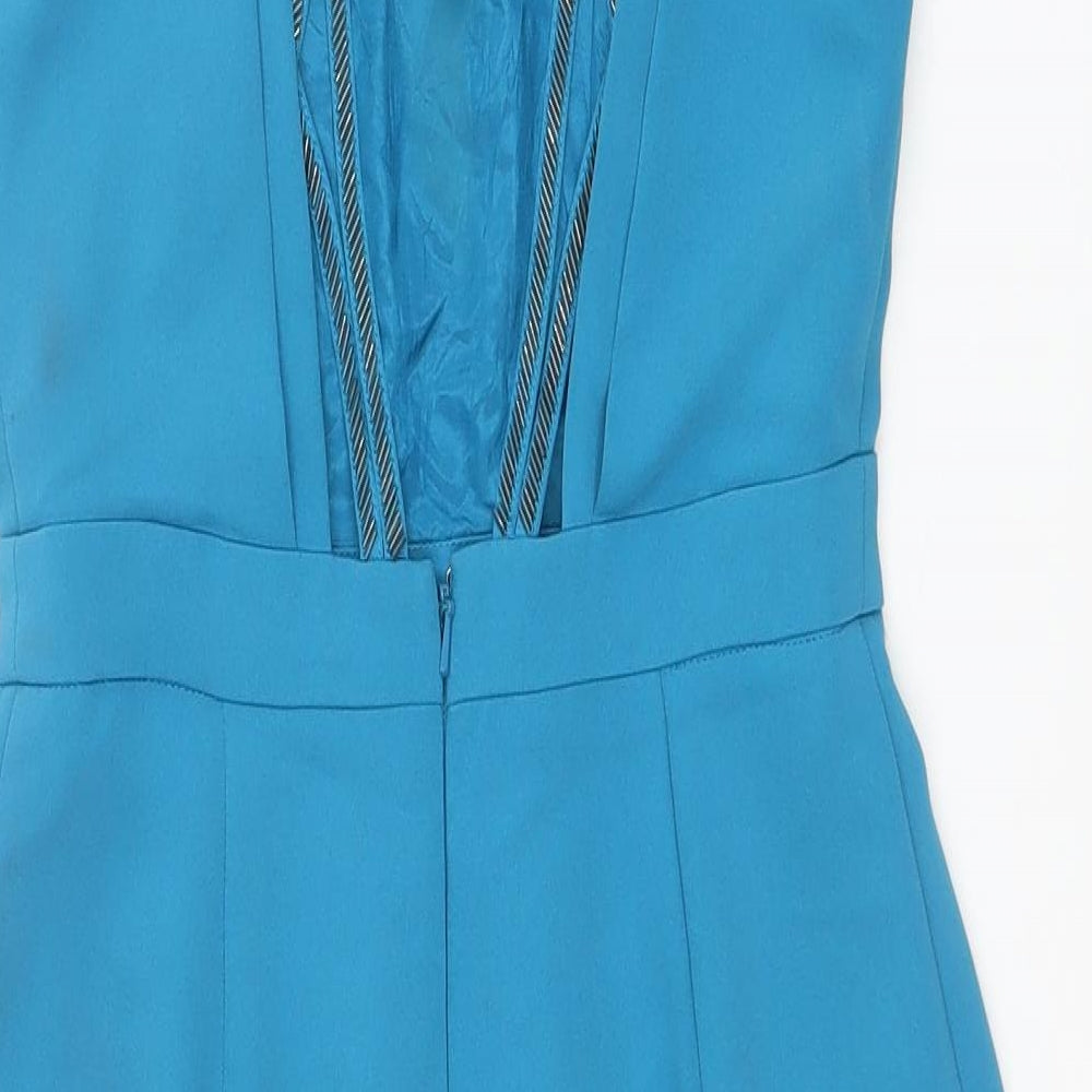 Warehouse Womens Blue Polyester A-Line Size 8 Round Neck Buckle