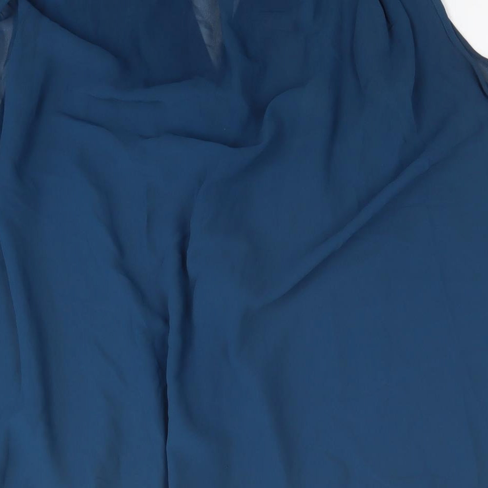 VILA Womens Blue Polyester Basic Button-Up Size L V-Neck