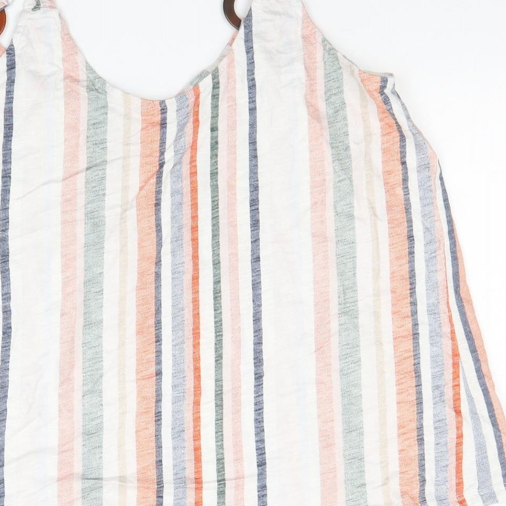 M&Co Womens White Striped Cotton Camisole Tank Size 12 Round Neck