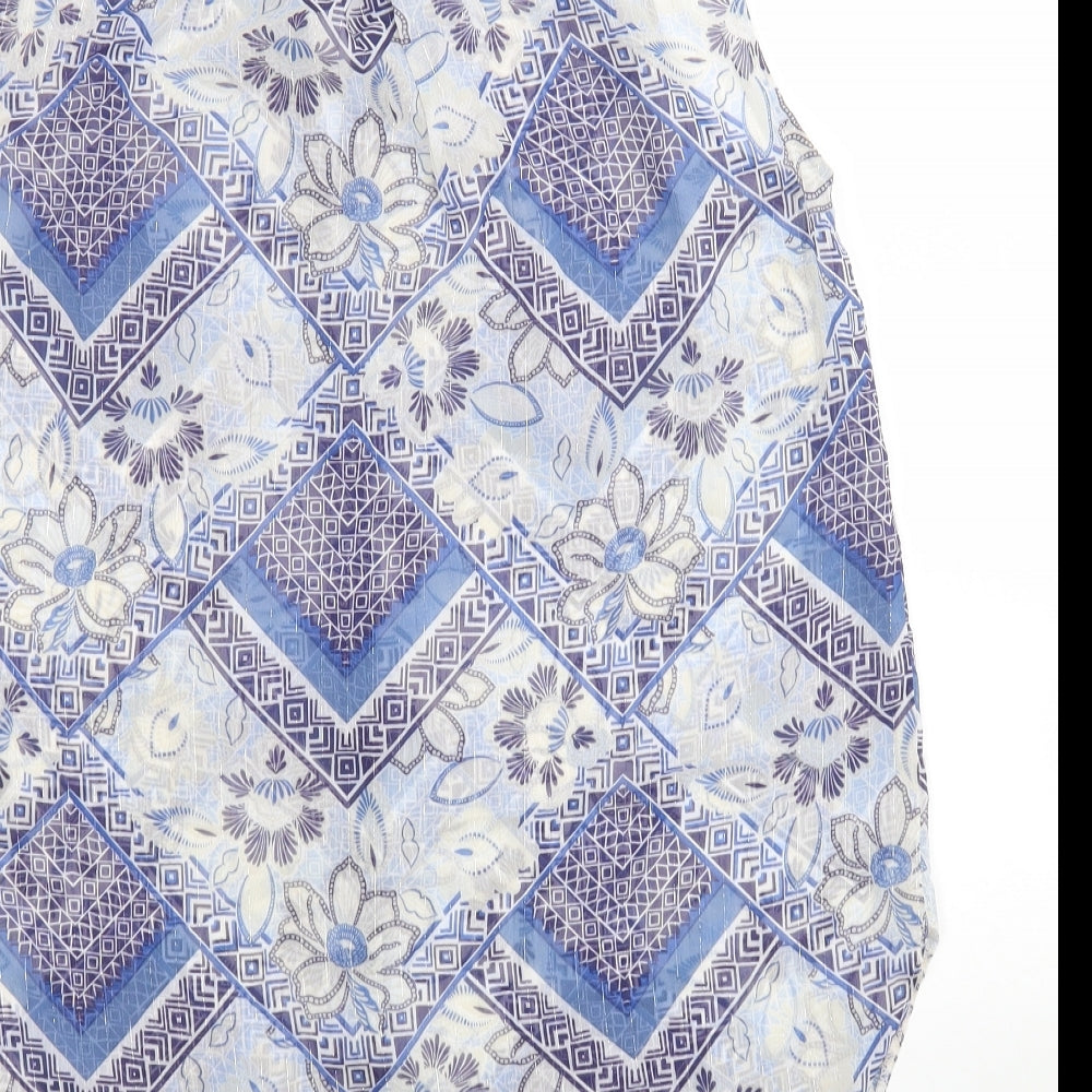 M&Co Womens Blue Geometric Polyester Tunic Button-Up Size 12 V-Neck