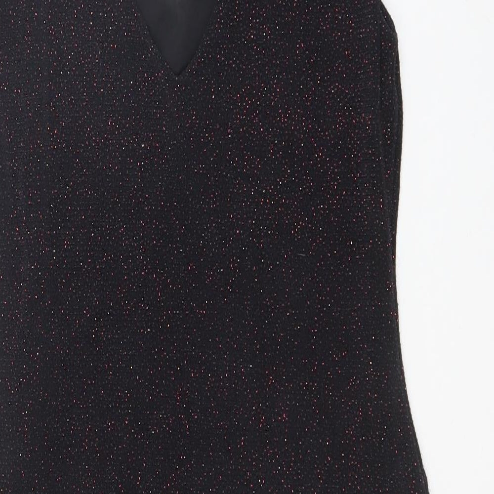 Red Herring Womens Black Polyester Bodycon Size 12 V-Neck Pullover