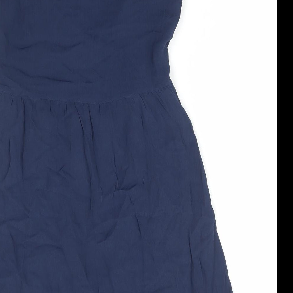 VERO MODA Womens Blue Viscose A-Line Size 12 Scoop Neck Zip