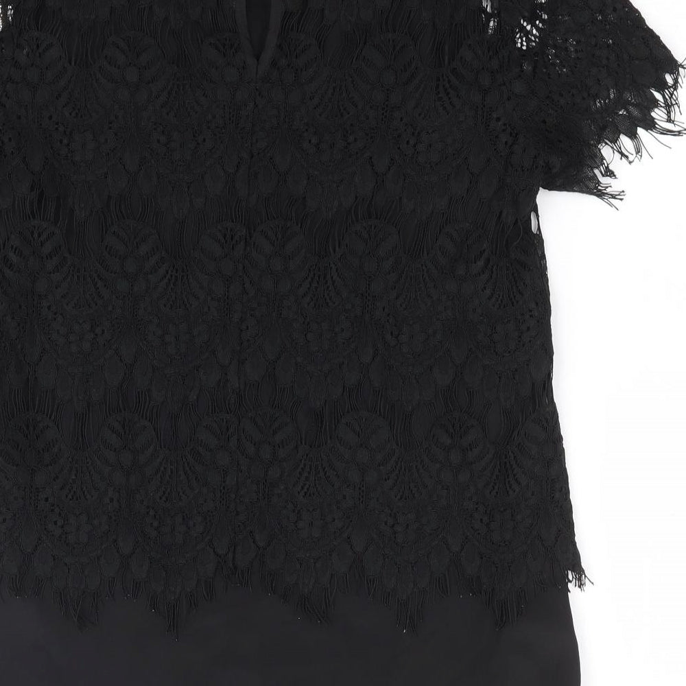 Oasis Womens Black Polyester Basic Blouse Size 8 Round Neck