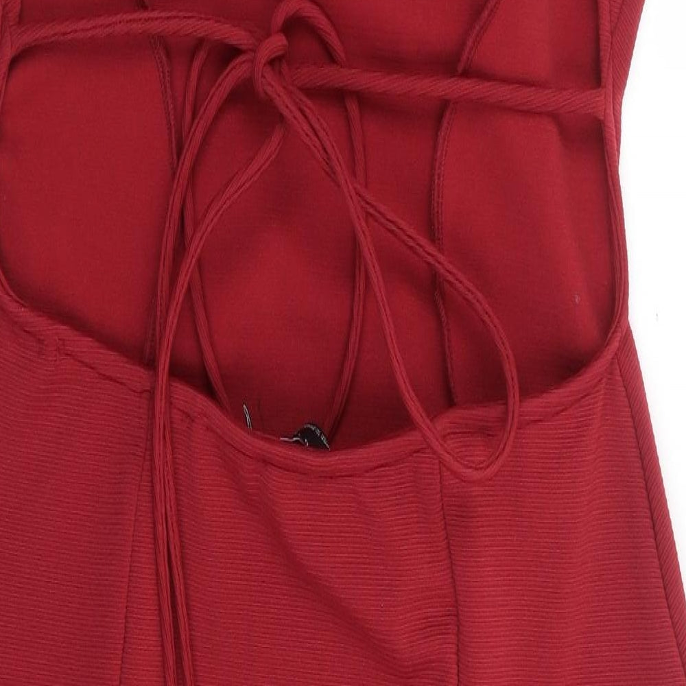ASOS Womens Red Polyester Bodycon Size 14 Round Neck Tie