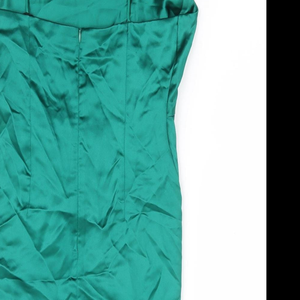 Zara Womens Green Polyester Slip Dress Size S Square Neck Zip