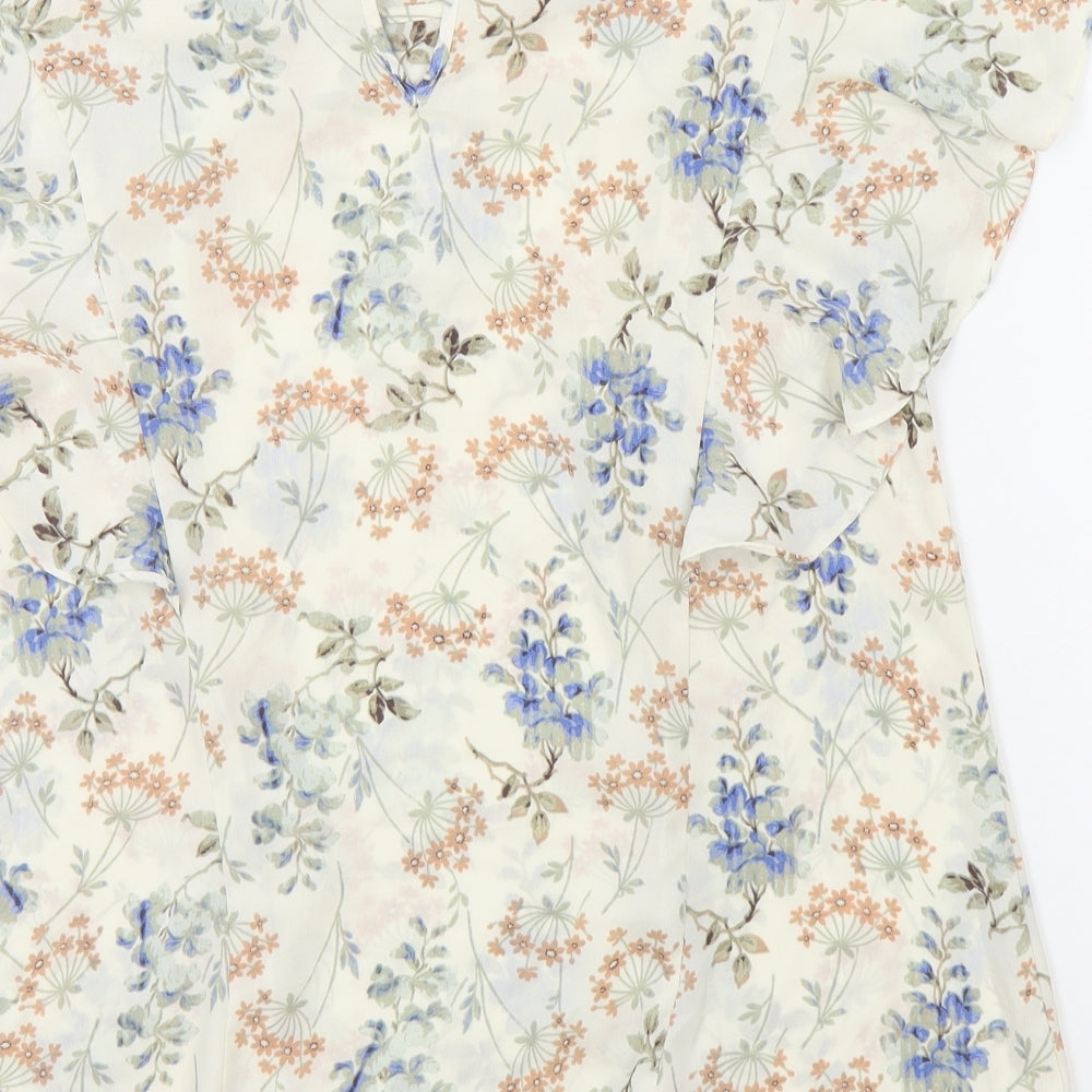 Limited Editions Womens Beige Floral Polyester Basic T-Shirt Size 8 Round Neck
