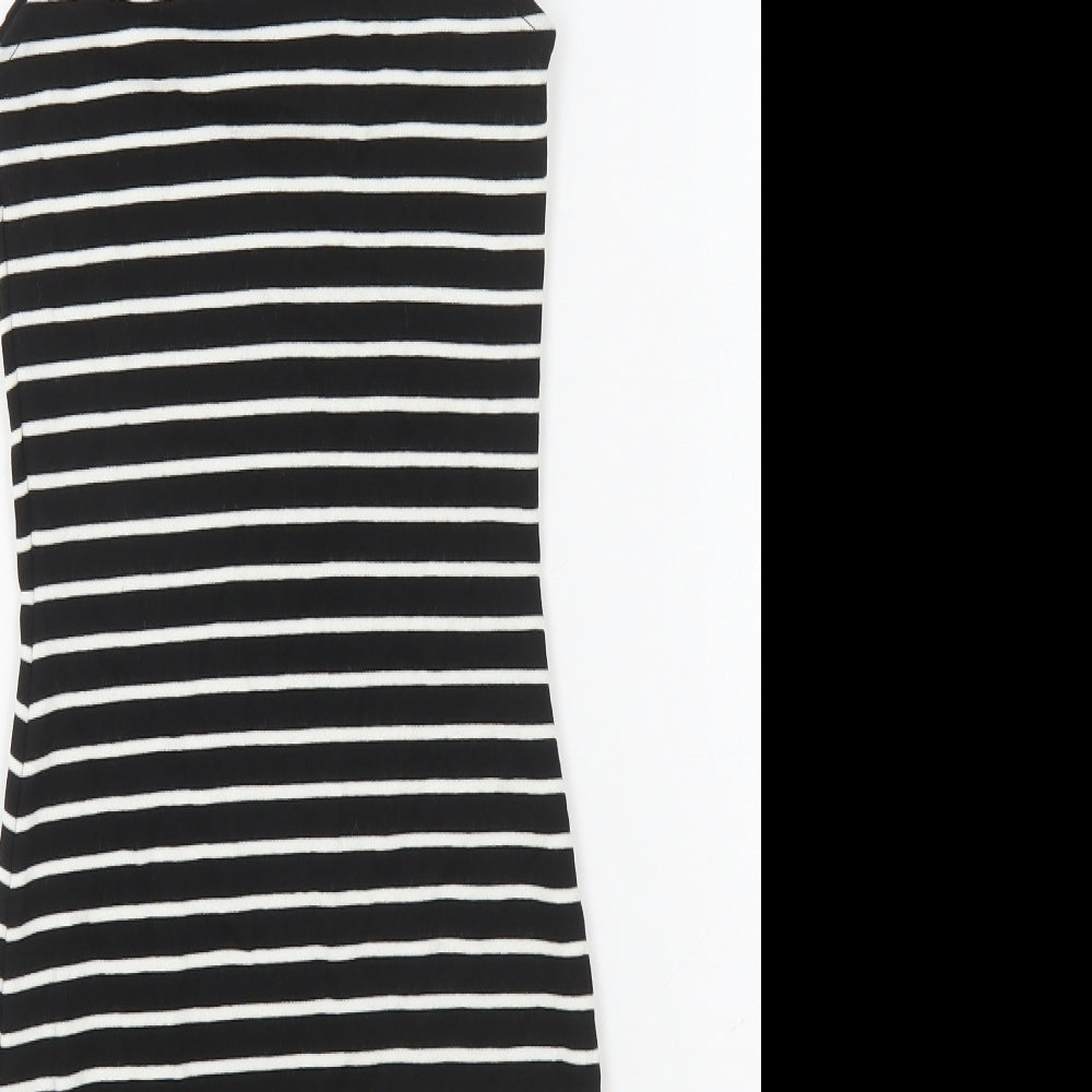 Topshop Womens Black Striped Viscose Bodycon Size 8 High Neck Pullover