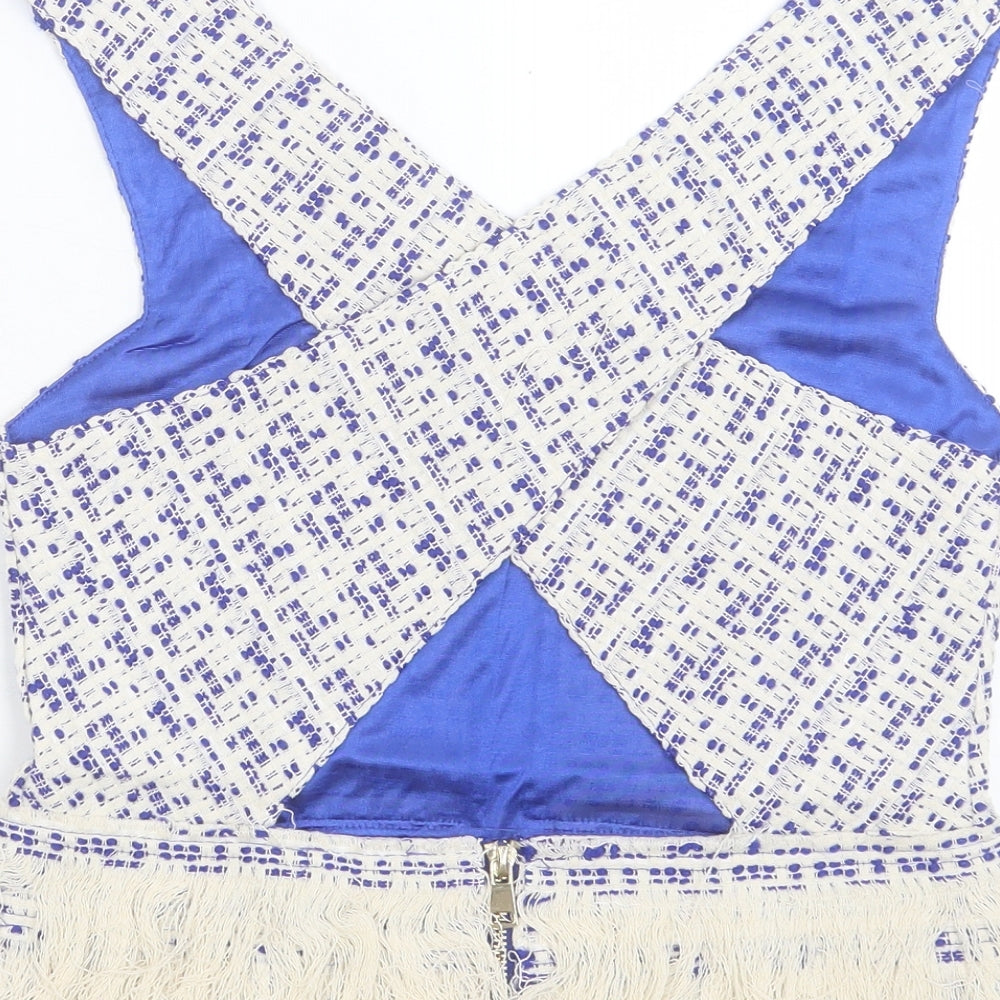 Drole de Copine Womens Blue Geometric Polyester Cropped Tank Size S V-Neck