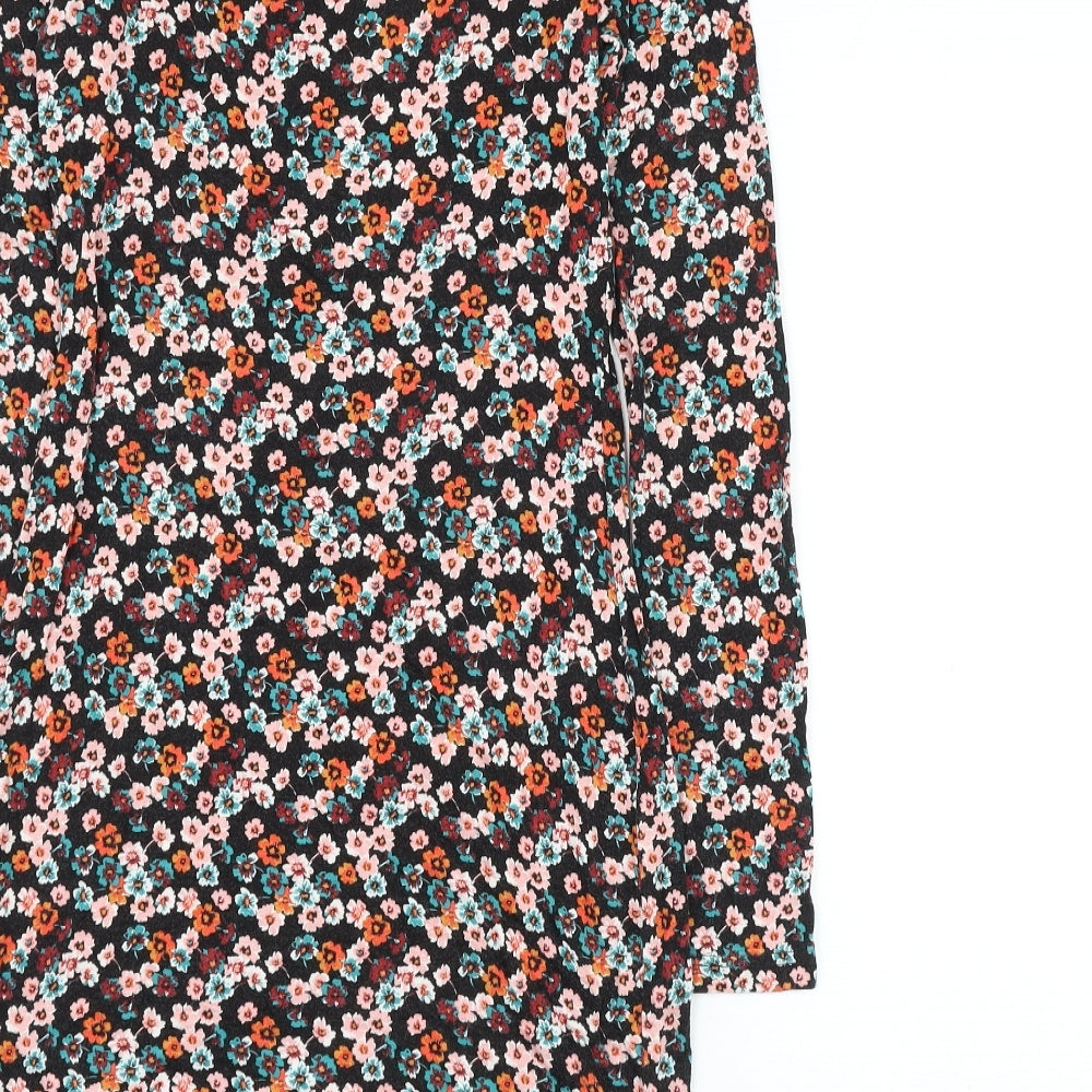 H&M Womens Blue Floral Viscose Pencil Dress Size 8 Scoop Neck Pullover