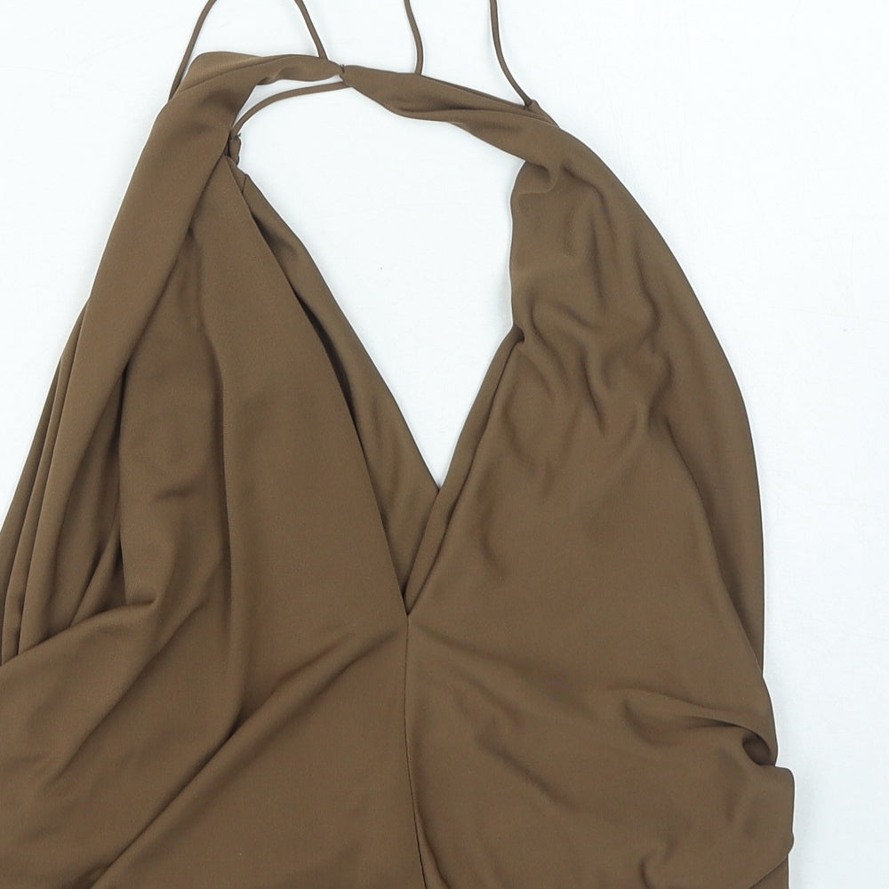 Zara Womens Brown Polyester Basic Blouse Size S V-Neck